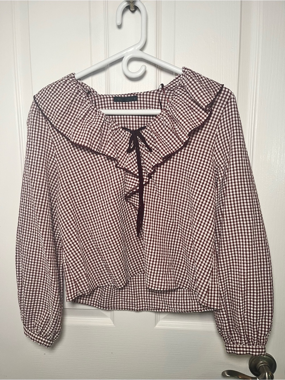 Zara Plaid Ruffled Bow Blouse